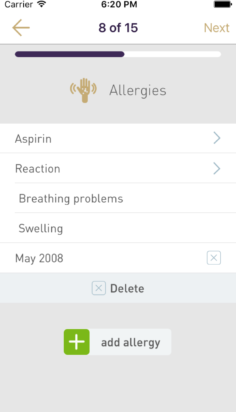 9.Allergies screen